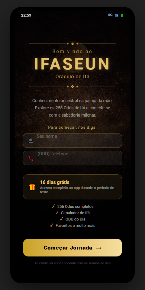 Tela de boas-vindas do Ifaseun