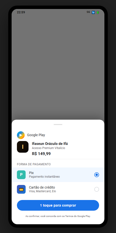 Tela de pagamento Google Play